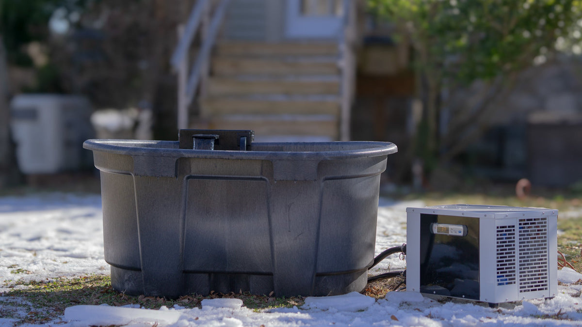 Absolute Zero adapter on outdoor stock tank plunge