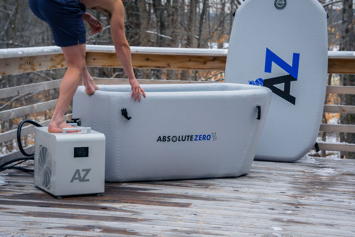 AZ-Inflate horizontal tub with chiller on wooden deck