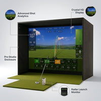 Golf Simulator Designed for Indoor Training, Radar Launch Monitor, Crystal Display, Advanced Analytics — infographic