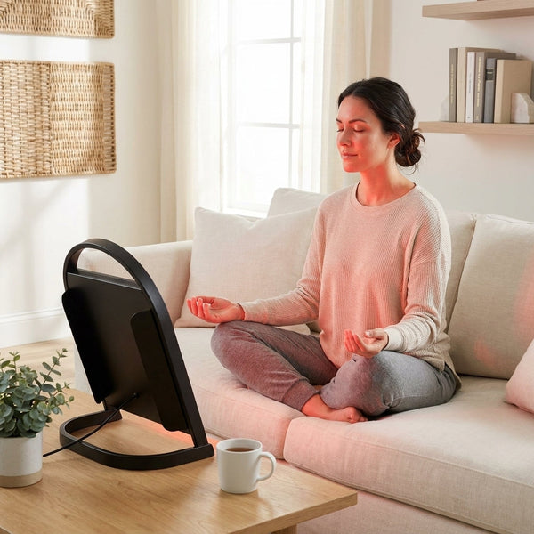 Red Light Therapy Panel Designed for Full-Face Coverage, Curved Design, Dual Wavelength, Desktop Stand