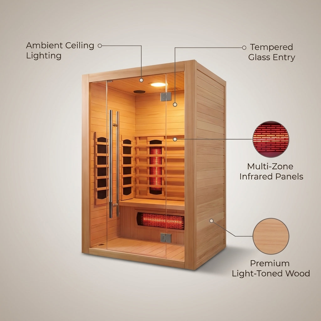 Heliox LuminaWood Infrared Sauna Cabin — infographic