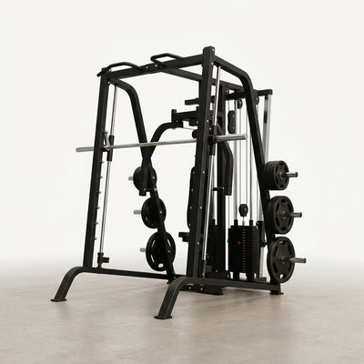 All-In-One Home Gym Engineered for Strength Training, Commercial Grade Smith Machine, Dual Pulleys, Plate Storage