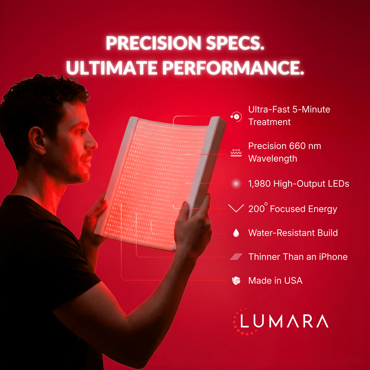 Man holding the Illuminate Red V2 panel with spec highlights